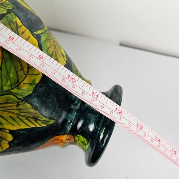 Vintage Mexican Pottery Tourist Vase Yellow Fruit Green Leaves Burnished GUC - Picture 6 of 6